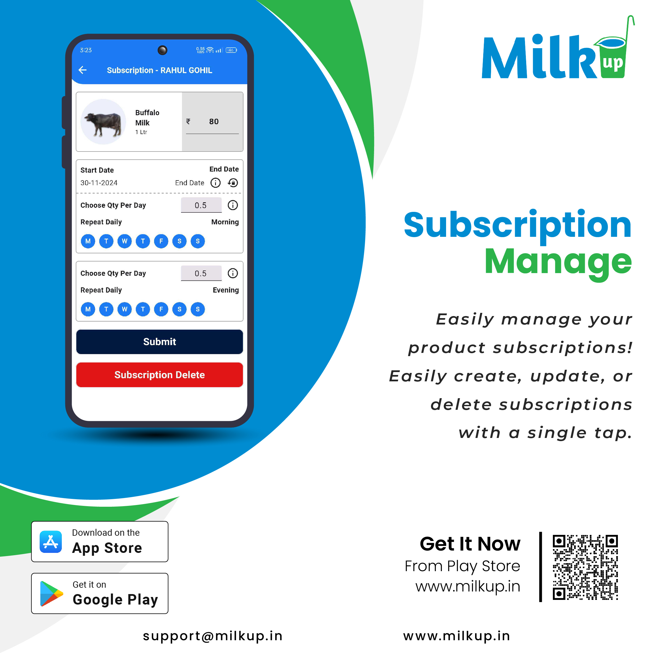 How to add Subscription in the MilkUp Vendor application?