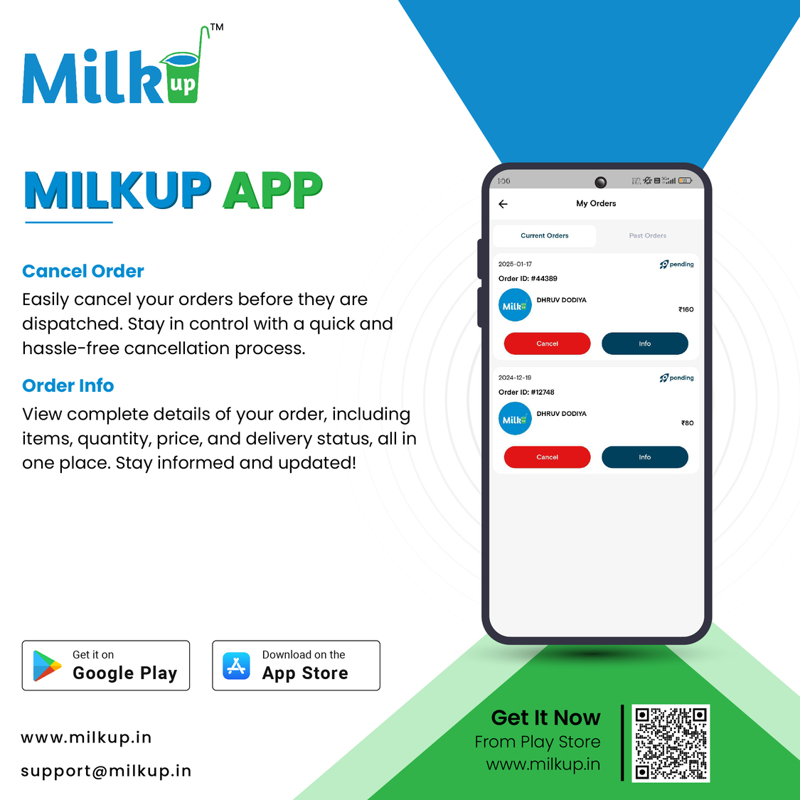 Order Cancel and Order Information: MilkUp Customer Application