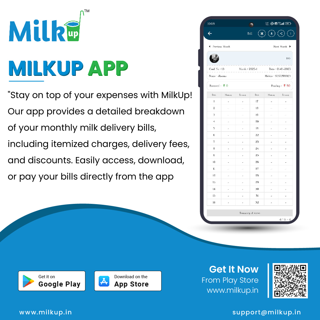 Milkup Customer Application - Monthly Bill