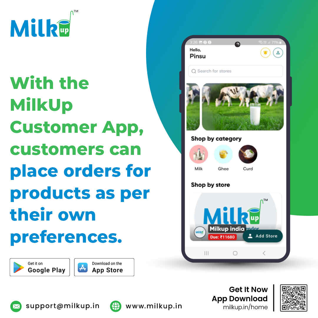 With the MilkUp Customer App, customers can place orders for products as per their own preferences.