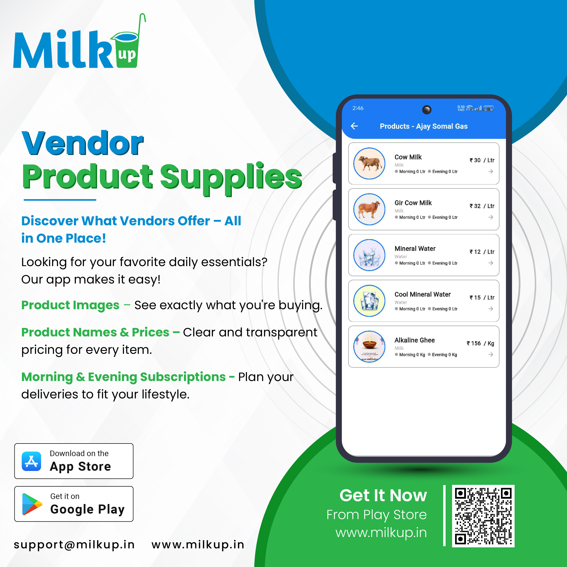 How to add and select a product in the MilkUp Vendor application?