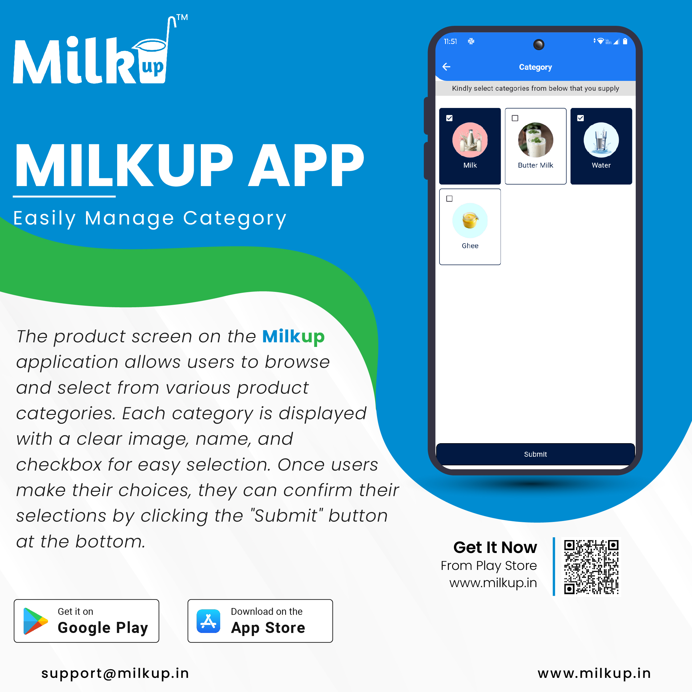 How to add a category in the MilkUp Vendor application?