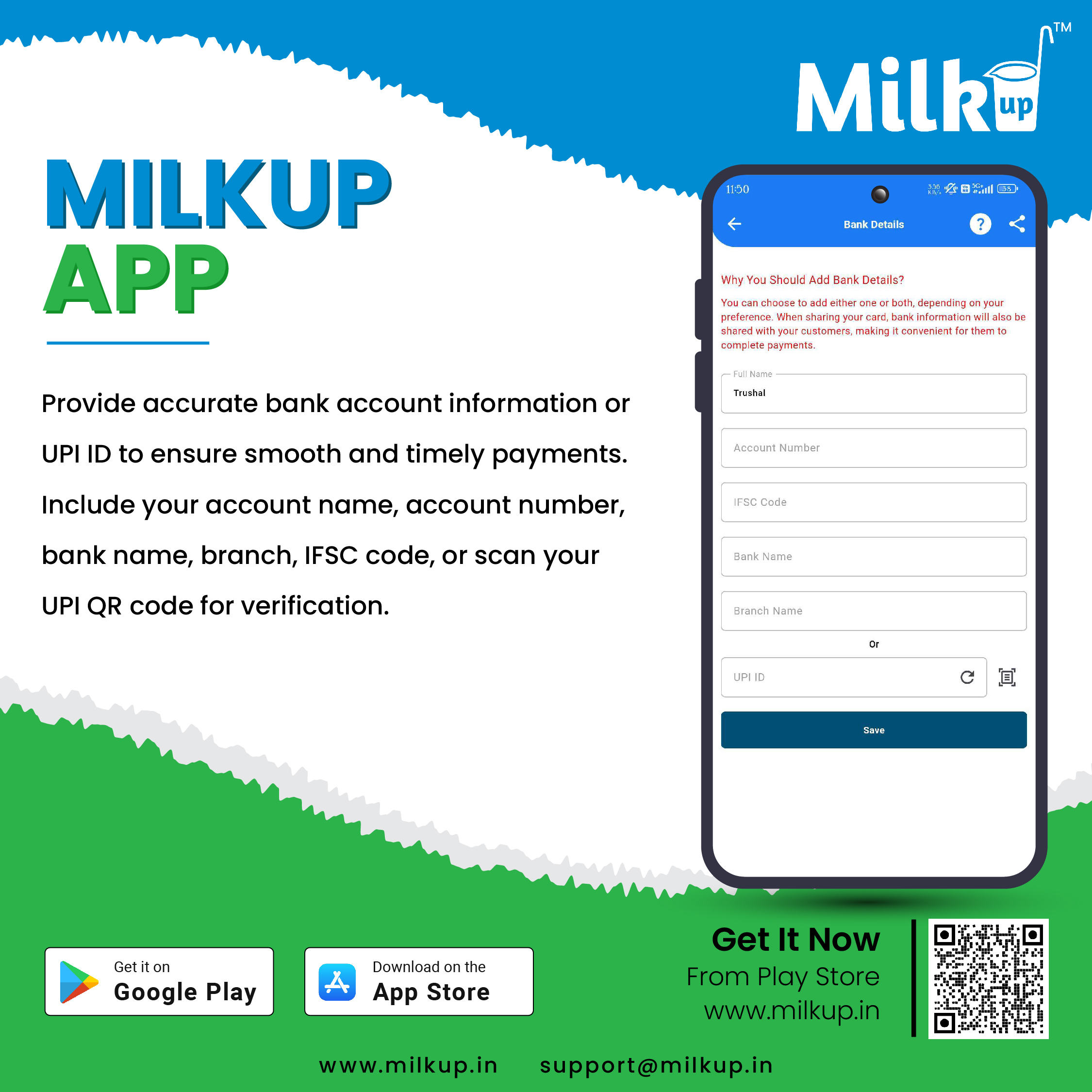 MilkUp App – Add Accurate Bank Details for Easy Payments