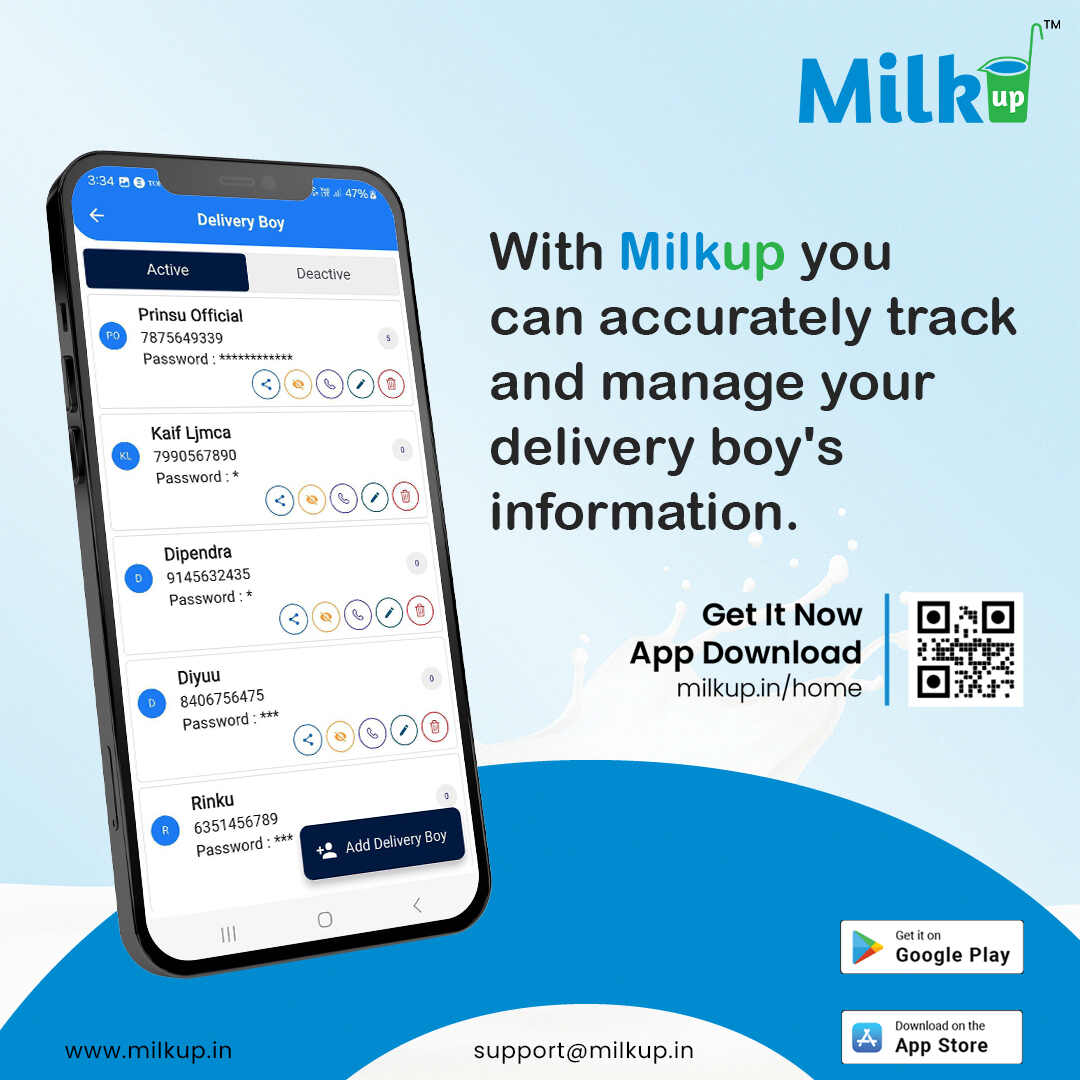 With MilkUp, you can track every detail of your delivery boy!